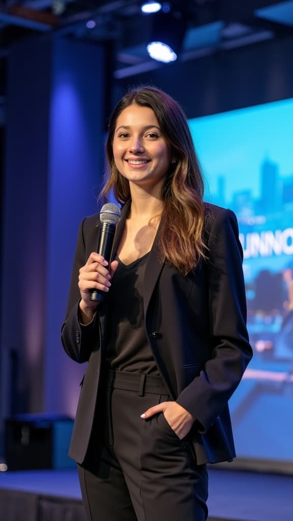 AI-Generated photo, speaking on stage